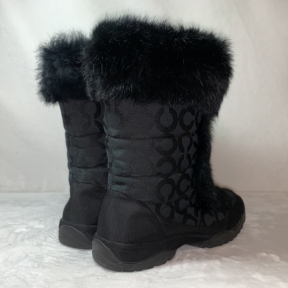 Coach Jennie Rabbit Fur Trimmed Snow Boots Logo Jacquard women’s size 6 - Picture 4 of 6